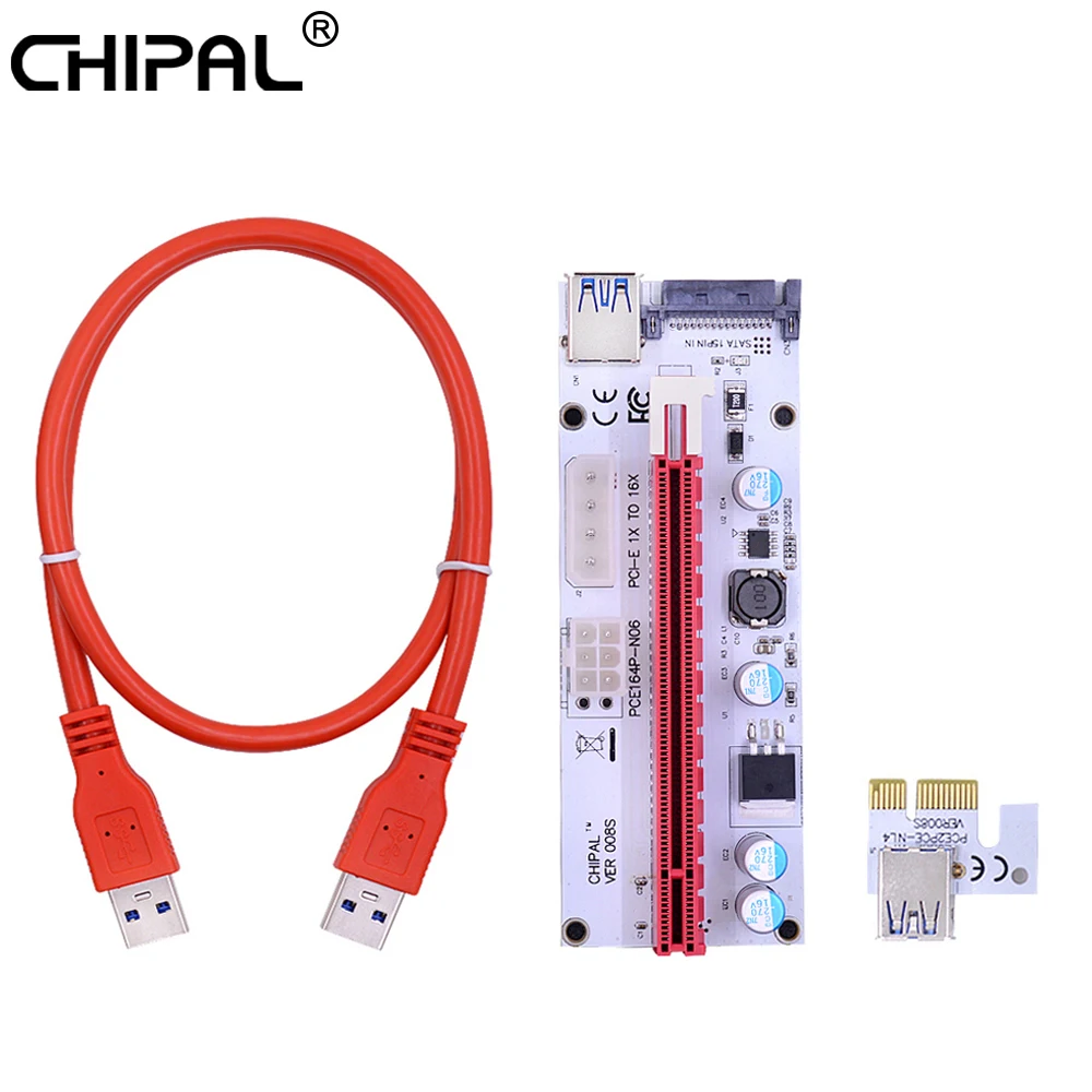 Переходная карта CHIPAL VER008S PCI-E 4-контактный SATA 6PIN PCI Express удлинитель питания 1X до 16X 60