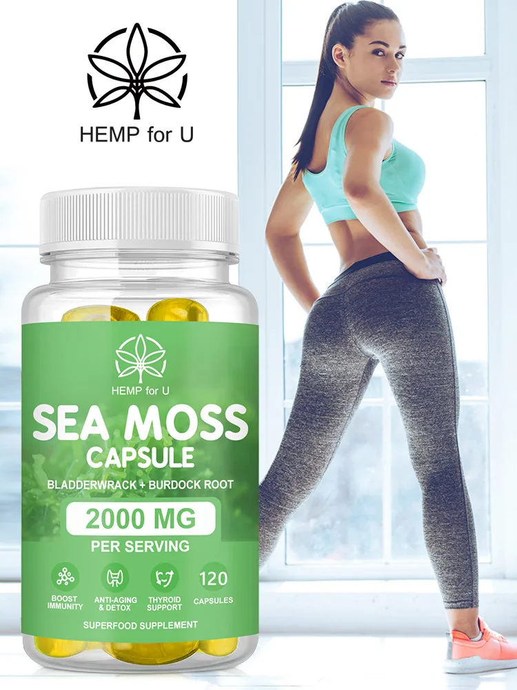 

HFU Organic Sea Moss Capsules Detox Clean Intestines Improve the Immunity Supports Hair&Nail Health Anti-aging Skin Care Product