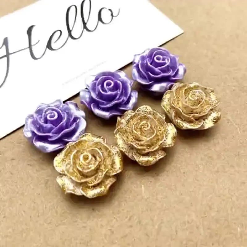Цветы из смолы искусственные золотистые фиолетовые Блестящие розы кабошоны для