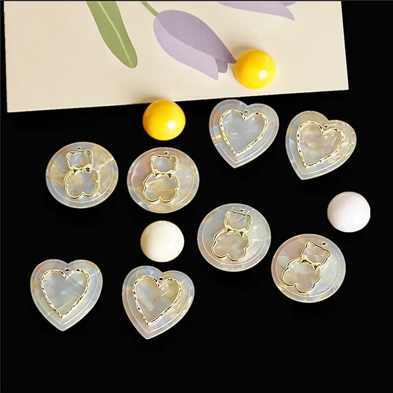 

New style 30pcs/lot alloy hearts/bears core geometry rounds/heart shape acrylic beads diy jewelry earring/hair accessory