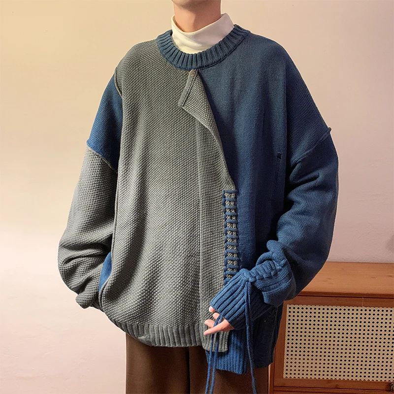 

Men's autumn and winter vintage sweater with woven holes