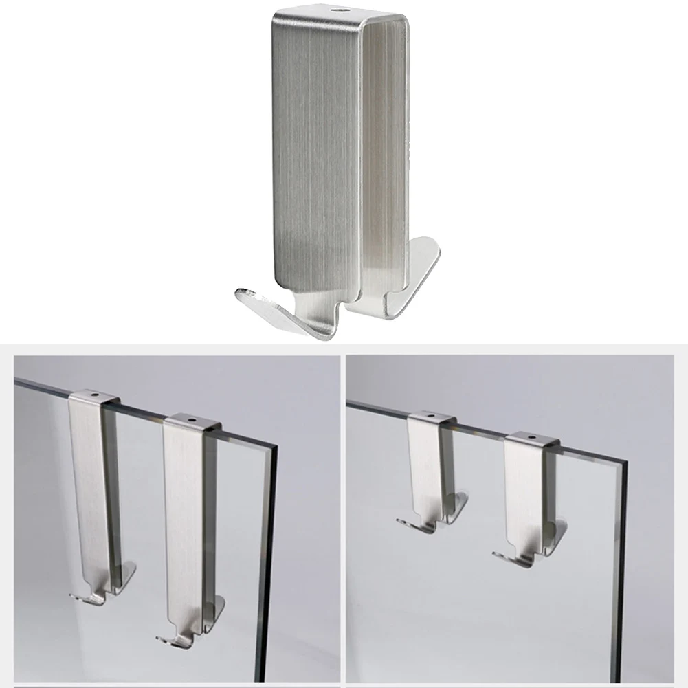 Bathroom Shower Door Hook Stainless Steel Over Glass Door Shower Towel Rack Bathrobe Hanger Holder Punch Free Wall Hooks