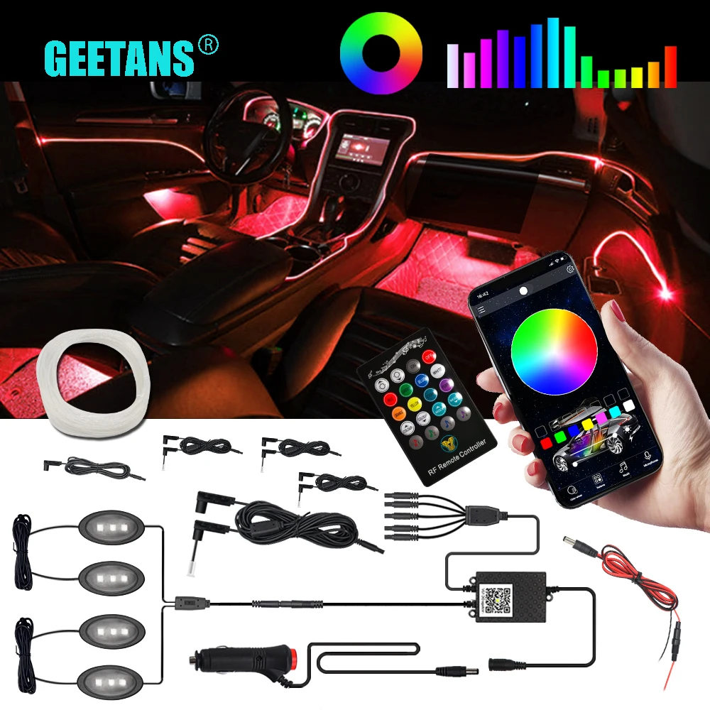

Car Interior Strip Lights 13/9 in 1 RGB LED Ambient Lighting Fiber Optic Neon Tube Light DIY Mode Music APP Car Atmosphere light