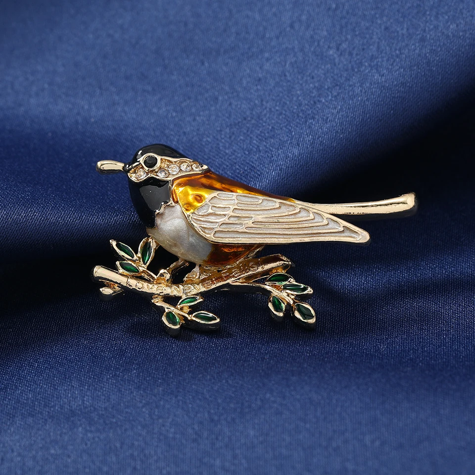 Морской пейзаж Эмалированная булавка Брошь с птицей Ювелирные булавки Женские стразы и броши Роскошь для шарфов.