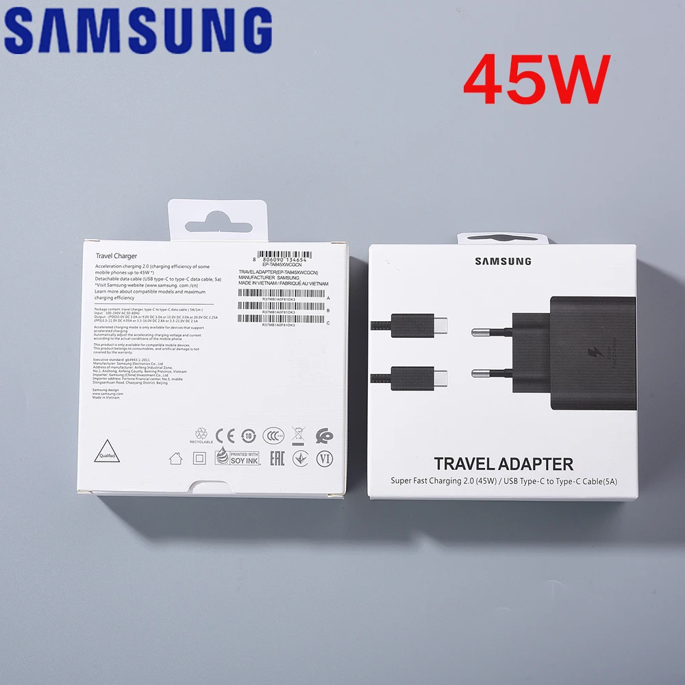 

Original Samsung Charger 45W Super Fast Charge EP-TA845 For Samsung GALAXY S22 S21 S20 Note 20 Ultra S22 Note 10 Plus 5G Z Flip3