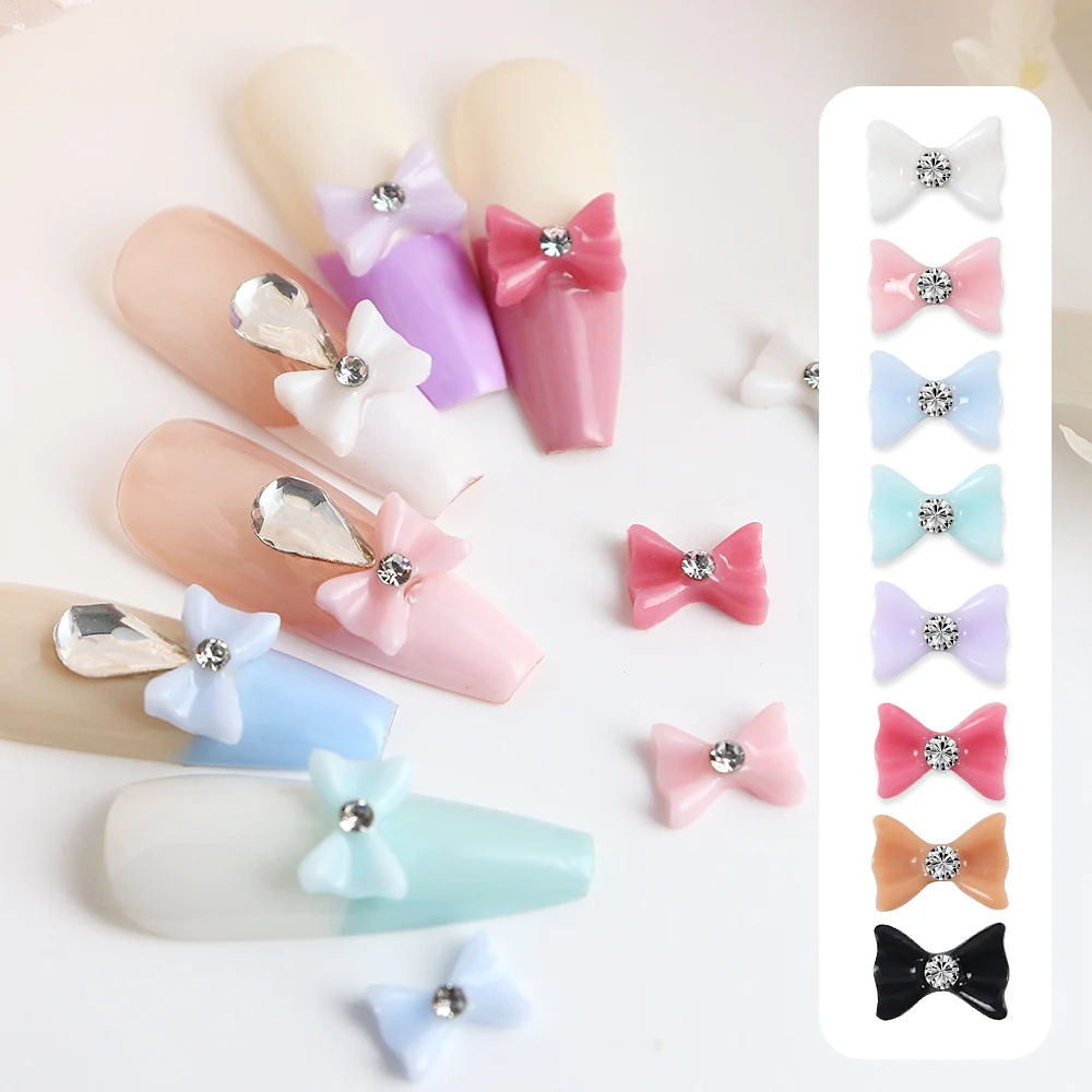 

30 White Ribbon Resin Bow Nail Charm Parts 3D Rhinestone Nail Art Decoration Accessories Supplies for DIY Korean Manicure Design
