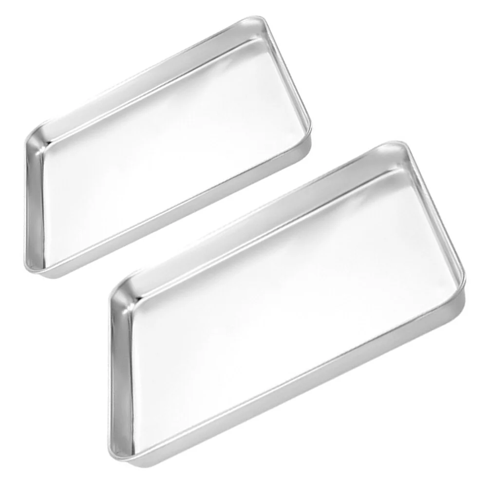 

2 Pcs Square Tray Stainless Steel Plate Large Tray Toaster Pan Steamer 26.5X15.5X1.2CM Food Silver Home Banquet