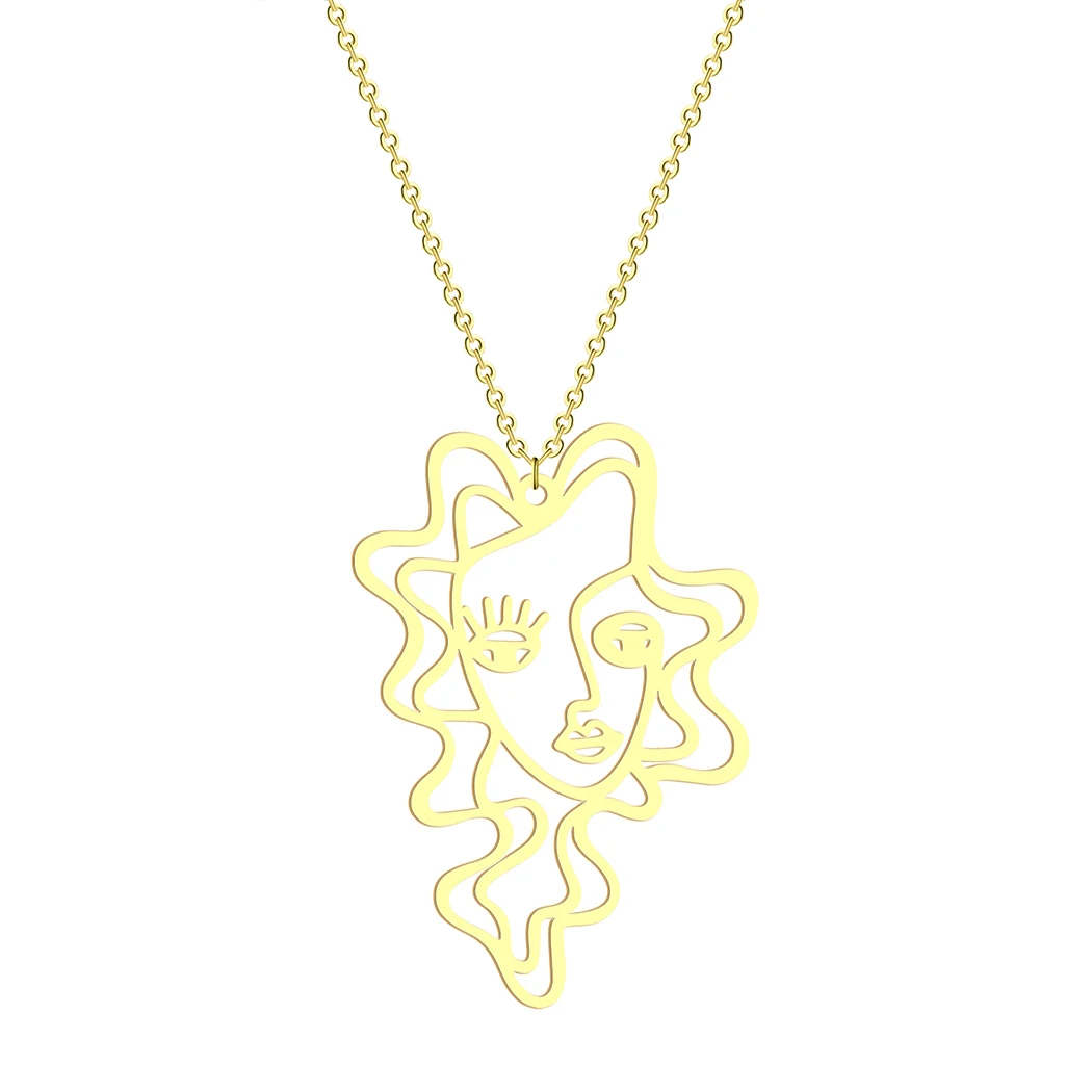 

Abstract Face Necklace Pendant Picasso Face Charm Perm Girl Hollow Face Necklace Lady Gift