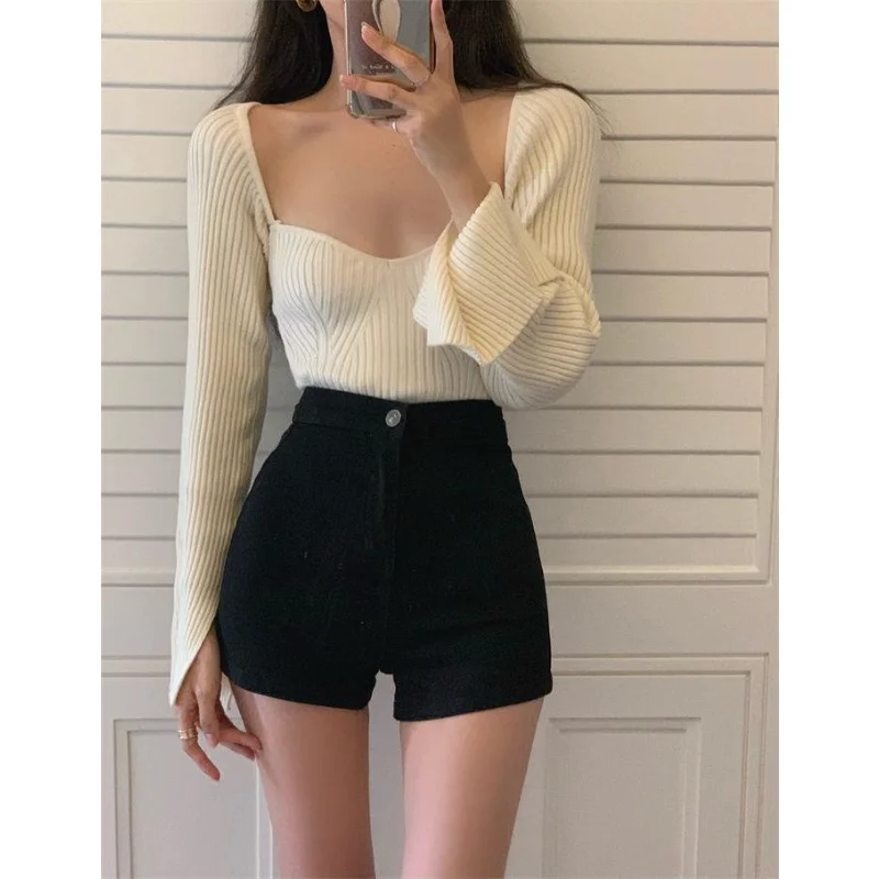 

Black tight-fitting denim shorts for women summer new online hot pants with high waist and thin elastic hot pants for hot girls