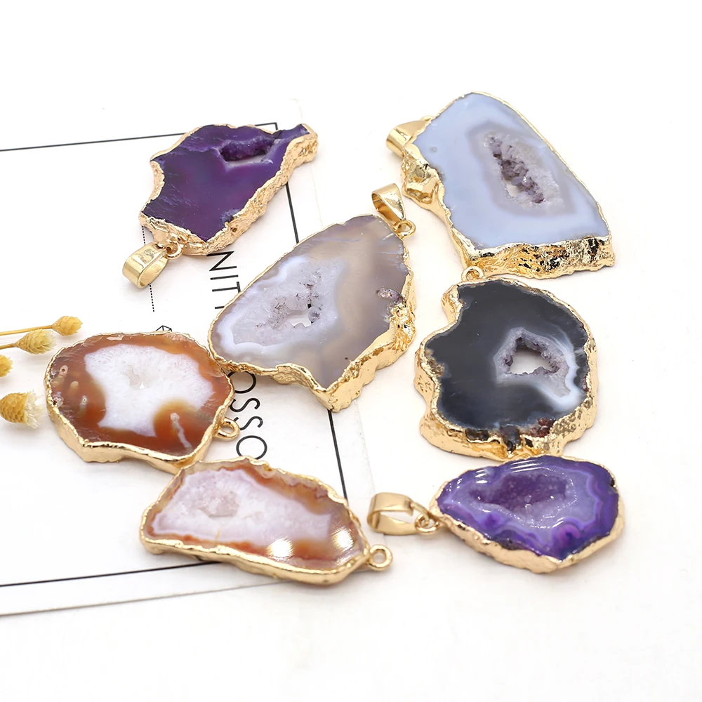 

Natural Stone Pendant Agate Charms Irregular Crystal Gold Necklace Pendants for DIY Jewelry Making Necklace Bracelets