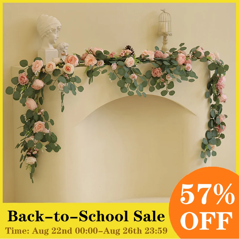 PARTY JOY 2.1M Fake Peony Rose Vines Artificial Flowers Garland Eucalyptus Hanging Plant for Wedding Arch Door Party Table Decor