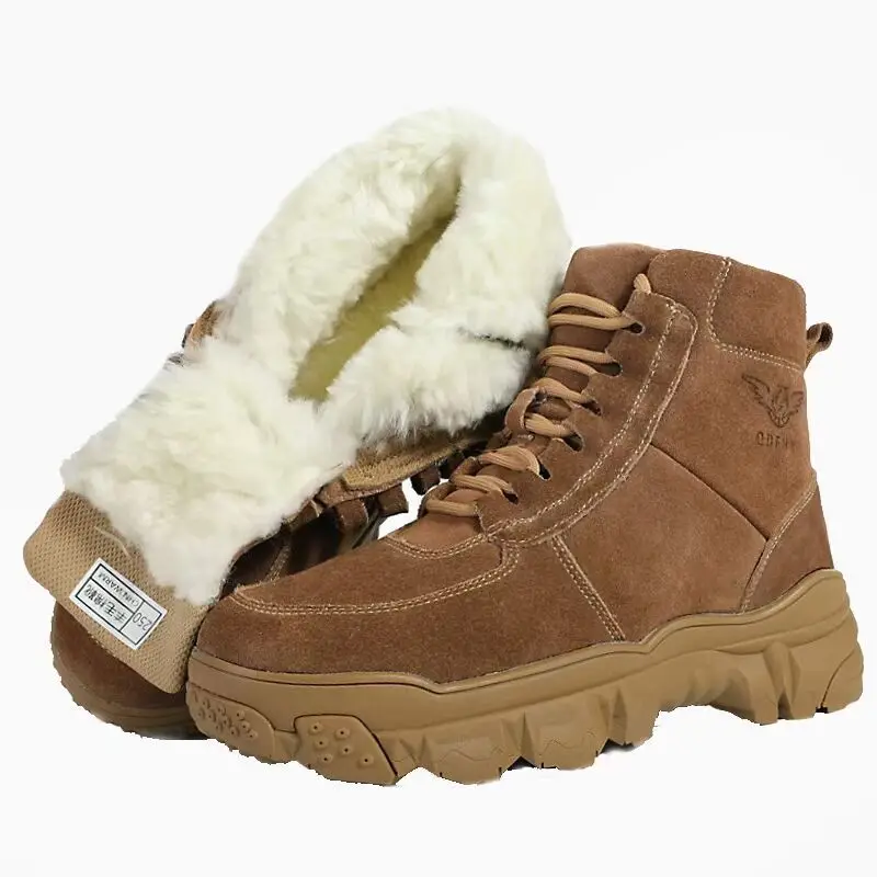 2022 New Winter Men's Warm with Velvet Fur Integrated Thickened Real Leather Wool Non-Slip Northeast Snow Cotton Boots