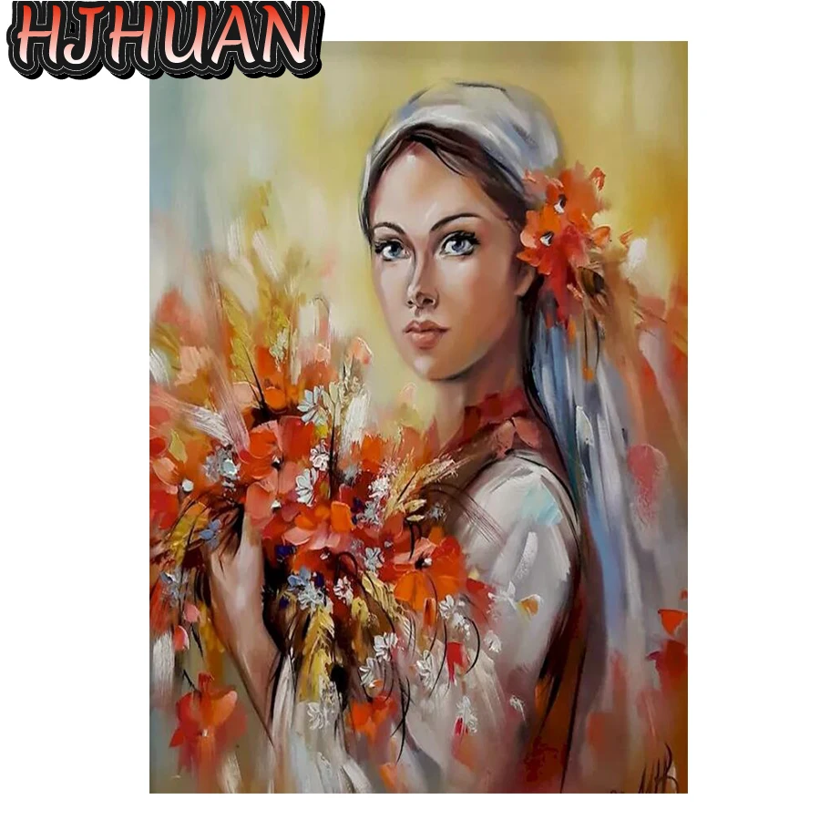 

Набор для алмазной вышивки стразы, картина 5D «сделай сам» с цветами, тюрбаном, полная выкладка, мозаика, подарок, домашний декор