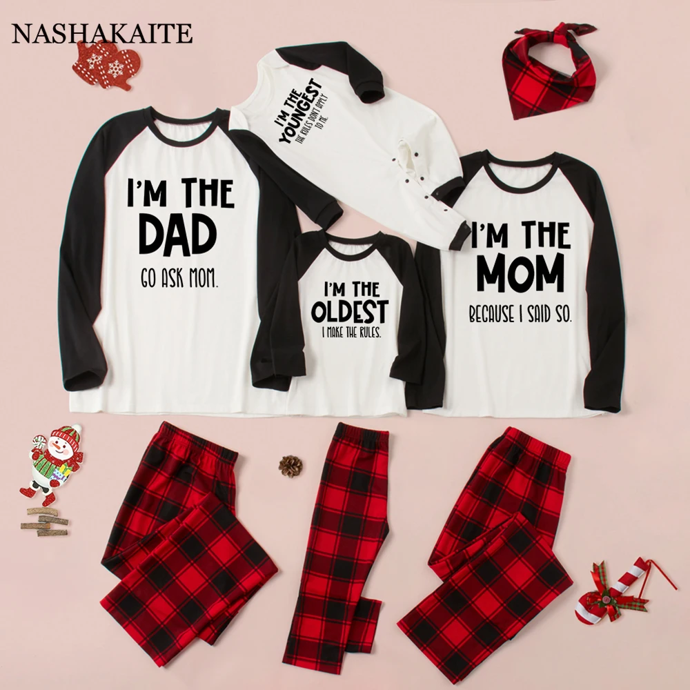 Family Pajamas letter printed Sleepwear mother daughter clothes matching family outfits mommy and me Plaid Christmas PJS