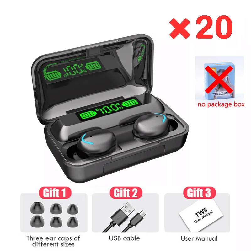 

20PCS F9-5C TWS Bluetooth 5.1 Earphones Charging Wireless Headphone 9D Stereo Sports Waterproof Earbuds Headsets With Microphone