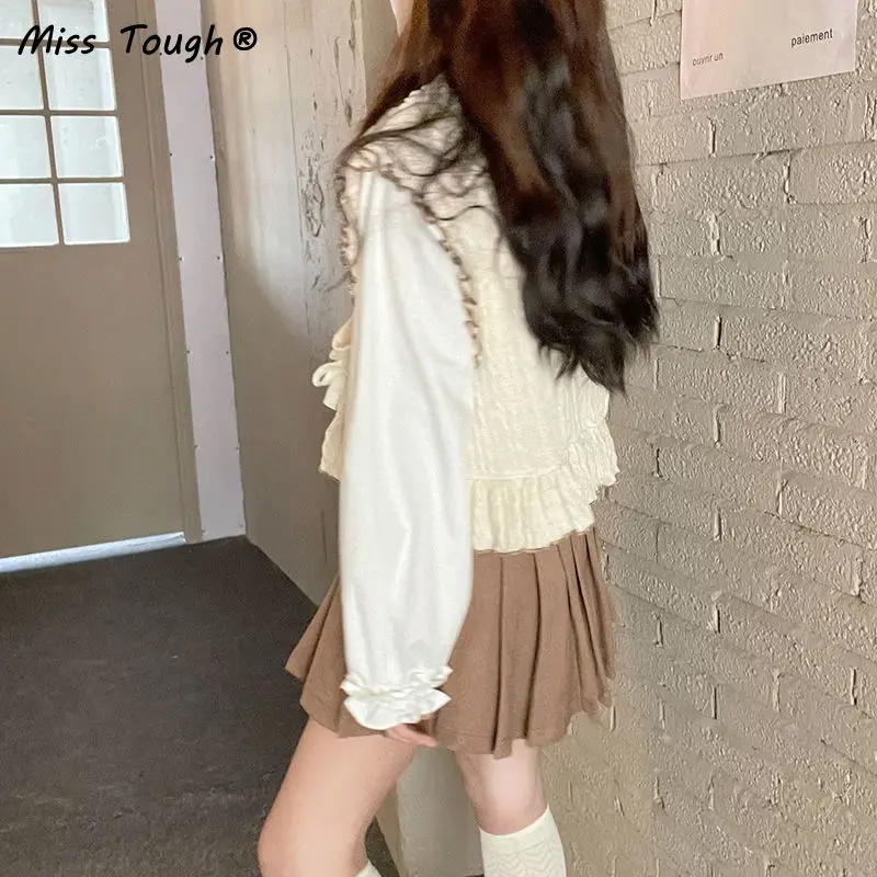 Осенний кавайный вязаный свитер жилет женский милый пуловер в японском стиле