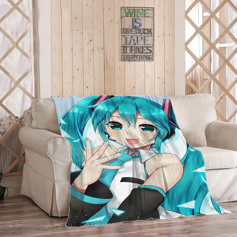 

Miku Throw Blanket for Sofa Anime Decorative Blankets Couch Boho Home Decor Summer Nordic Cute Plush Bed Custom Fluffy Soft Nap