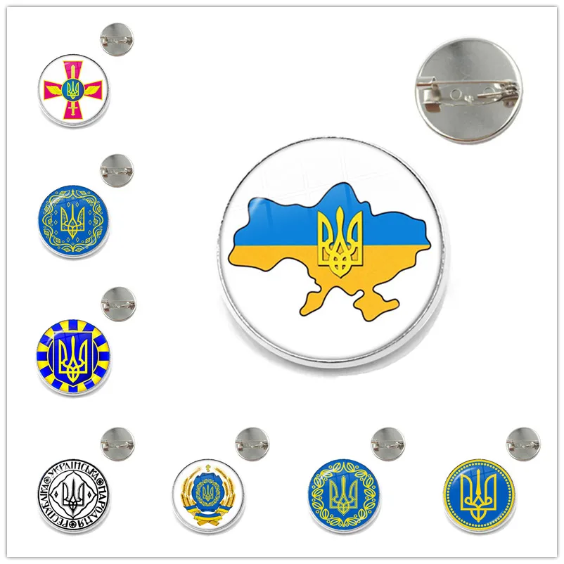 

Tryzub Ukraine Brooches Ukrainian Rune Vintage Patterns 20/25mm Glass Cabochon Collar Pins for Men Women Classic Jewelry Gift