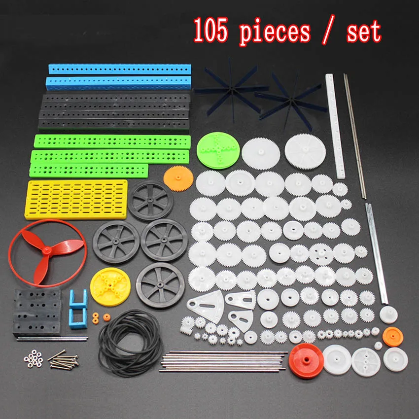 105 Styles Toothed Wheels Packages Plastic Kit Pulley Belt Shaft Worm Crown Motor Gear Assembly 0.5 Modulus Gear Rack DIY Toy