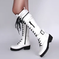 brand design lace up knight pocket knee high boots platform combat boots shoes for women 2022 side zipper punk goth boots