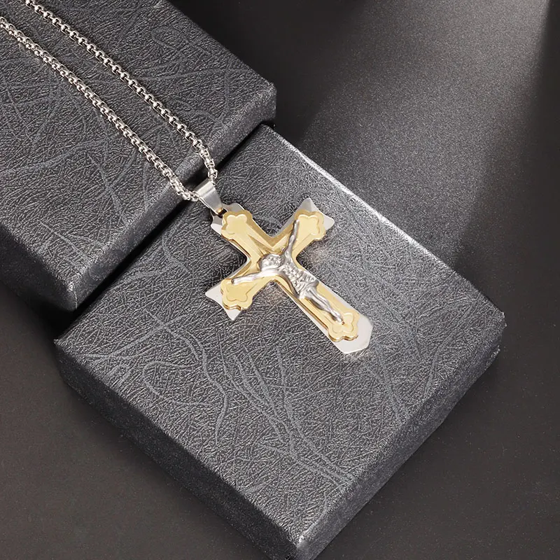 

New Stainless Steel Classic Jesus Cross Pendant Necklace Men Women Christian Church Prayer Amulets Religious Jewelry Gifts