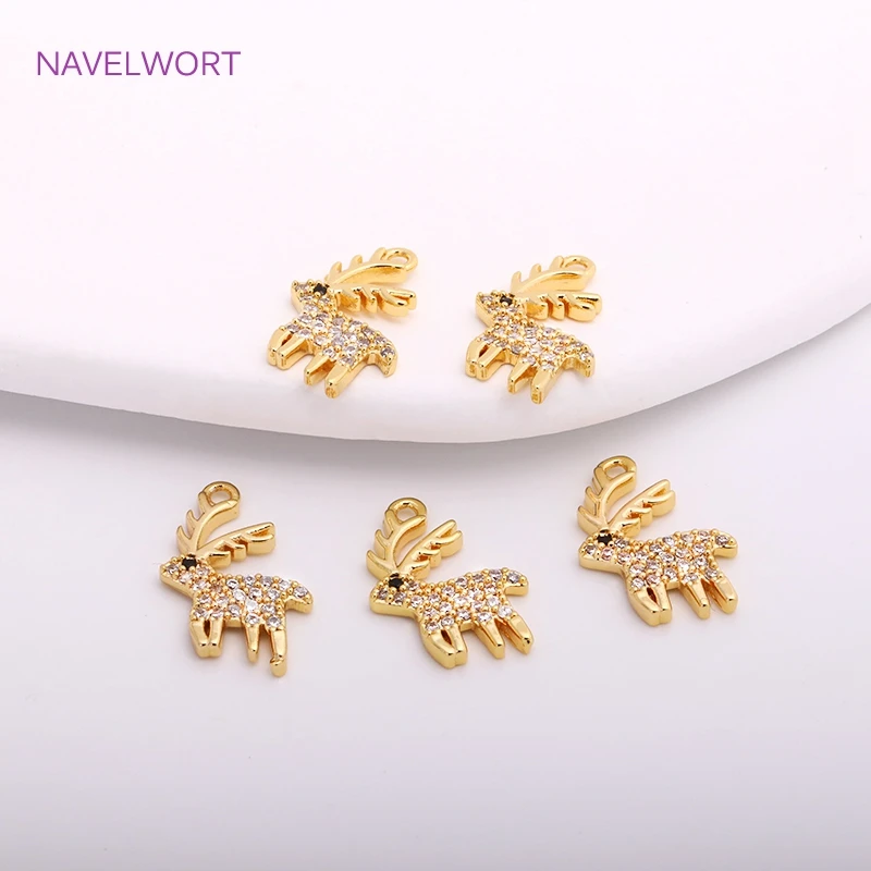 

Trendy Inlaid Zircon Tiny Elk Charms,Brass Metal 14K Gold Plated Mini Deer Pendants Wholesale Christmas Gifts For Women