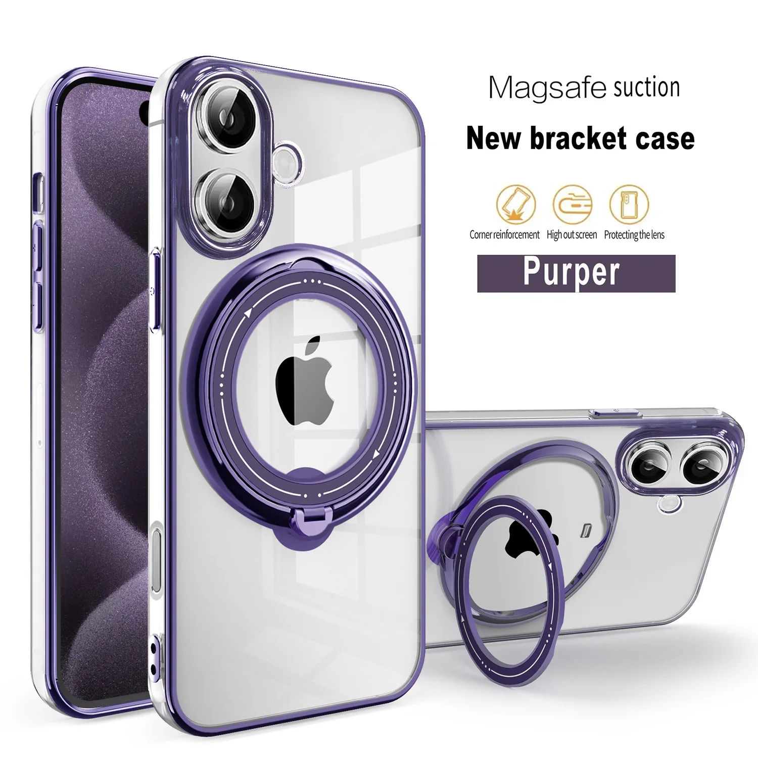 wholesale 50pcs mobile phone cover Kickstand ring Designer TPU Magnetic Transparent Shockproof cellPhone Case for iPhone sumsung