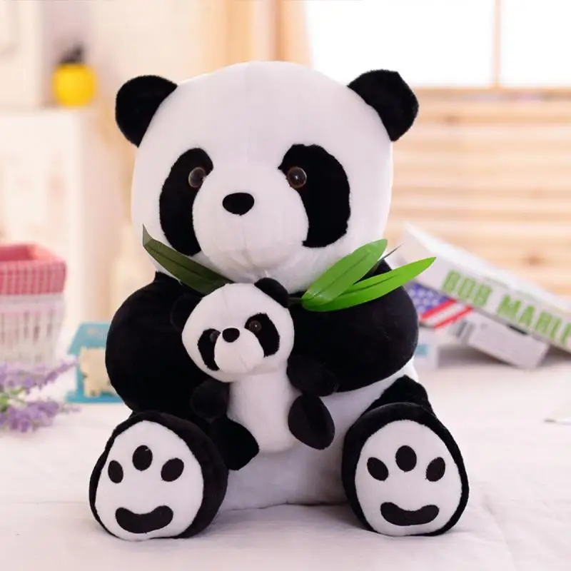 

25-30cm Pendant Doll Bamboo Leaf Panda Plush Toys Mother And Child Panda Plush Toy Soft Cartoon Animal Black And White Panda