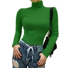 Женская трикотажная водолазка в рубчик, неоново-зеленая водолазка с длинным рукавом, джемперы с высоким воротником, эластичные пуловеры для зимы и осени M0243