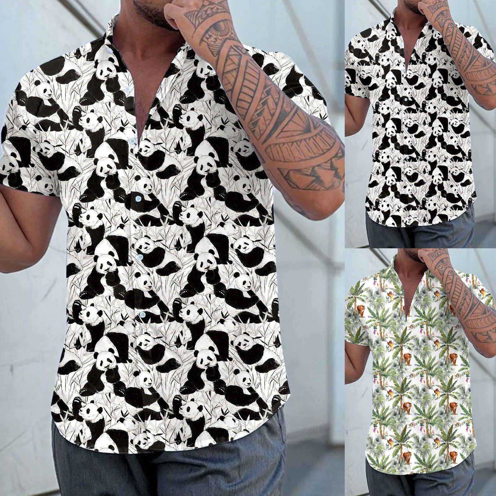 

Large Blue Button Men Short Sleeve Spring Summer Casual Printed Shirts Fashion Top Blouse Shirts Tunic Y