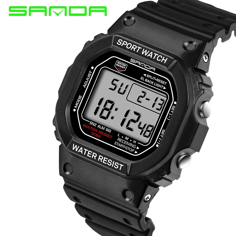 SANDA Men Quartz Electronic Watch HD LED Display Automatic Calendar Luminous Watches 30 Waterproof Fashion Men Wristwatches 329