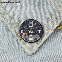 reconnect pattern printed pin custom funny brooches shirt lapel bag cute badge cartoon enamel pins for lover girl friends