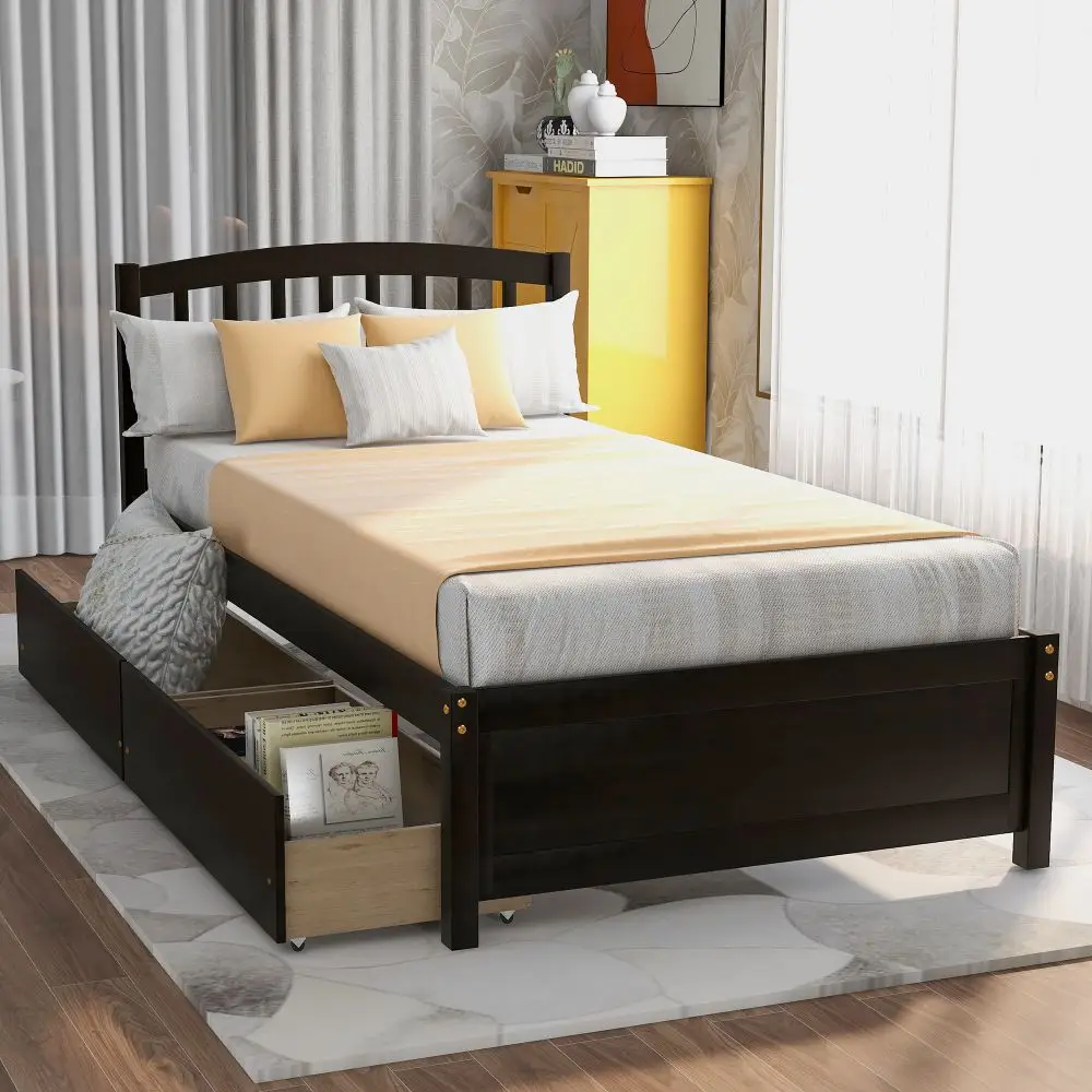 With Two Drawers And Headboard - 4 Colors