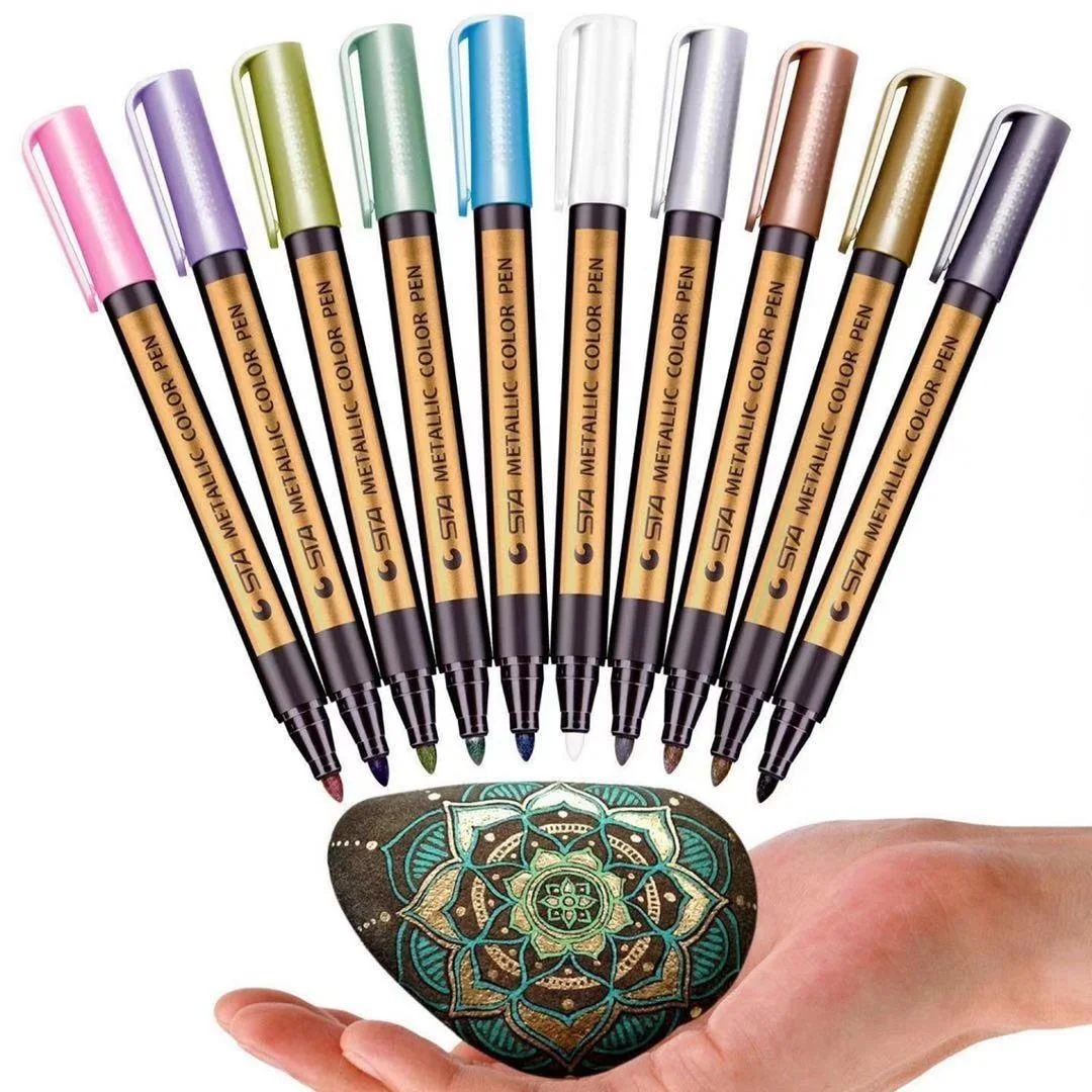

New Paint marker 10PCS/Lot Metallic Markers Paints Pens Art Permanent Writing for Paper Stone Glass Wall paint School Gift