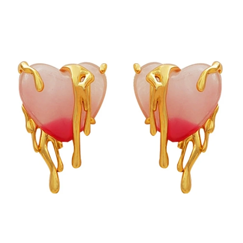 

4XBE 2 Pcs Korean Style Novel Fashion Stud Earrings All-match Temperament Heart Stud Earrings Gentle Gradient Color Earrings