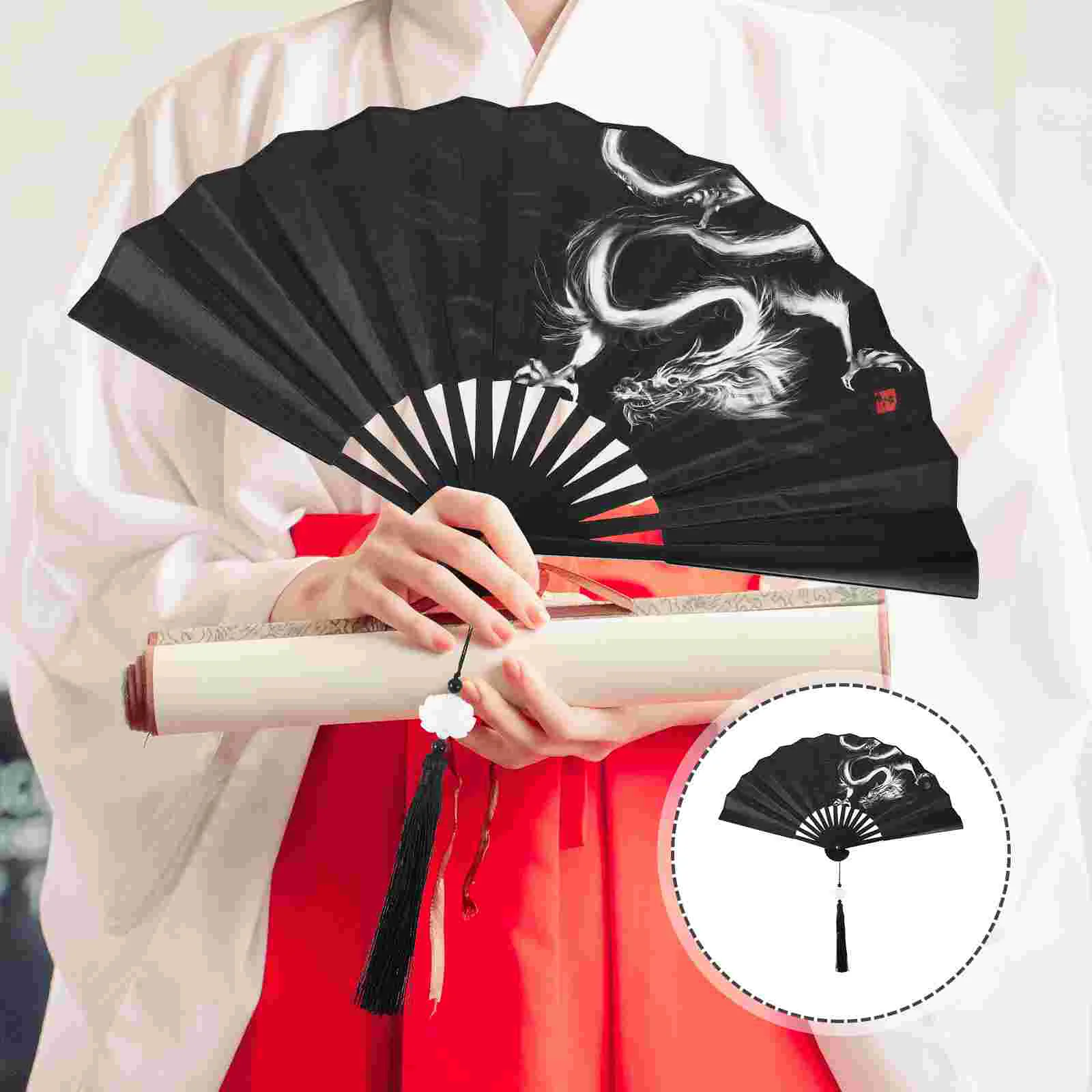 

Chinese Folding Fan Elegant Hand Fan Photo Prop Dancing Fan with Tassel Portable Foldable Fan