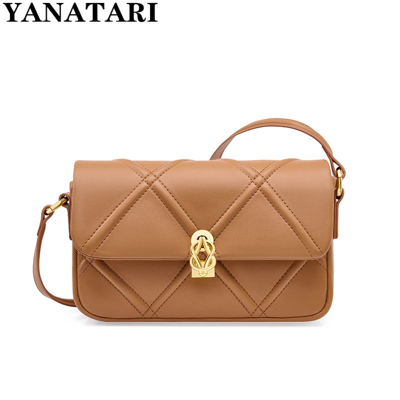 YANATARI genuine leather handbag black small square bag korean shoulder bag women cowhide Luxury cross bag vintage messenger bag