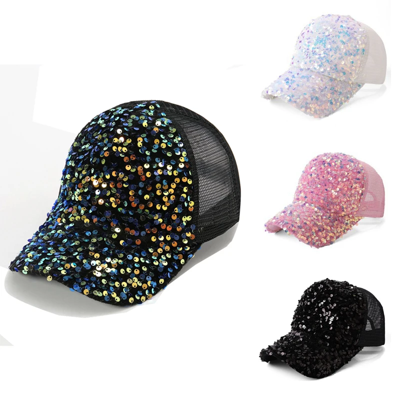 

2023 New Summer New Sequin Hat Baseball Cap Gradient Bright Color Net Hat Outdoor Sunhat for Men and Women Duck Tongue 1pcs