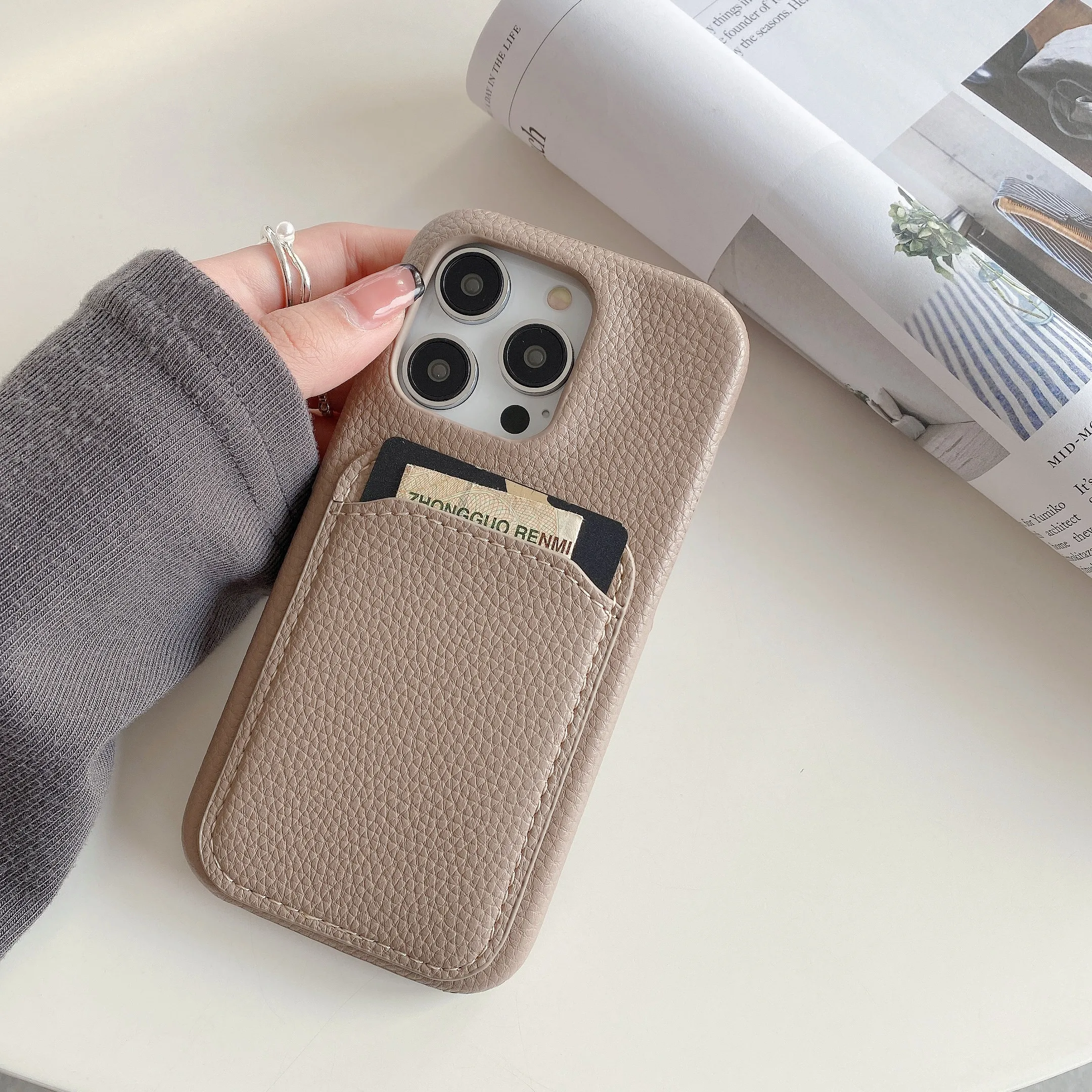 Нескользящий кожаный чехол-бумажник Litchi для iPhone 16 Pro Max 15 14 Plus 13 12 11