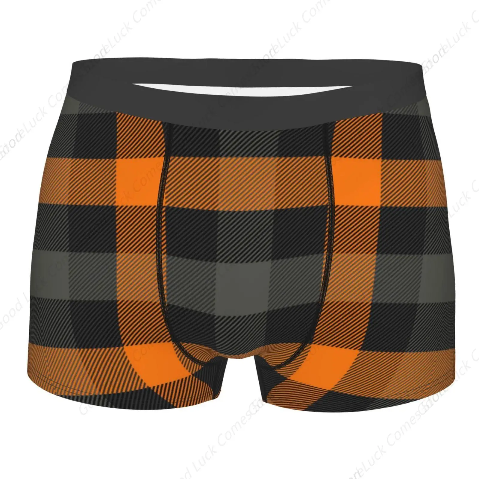 Фото Мужские трусы-боксеры, дышащие, мягкие, легкие, эластичные, оранжево-черные, трусы-боксеры в клетку Buffalo, нижнее белье для мужчин S №1