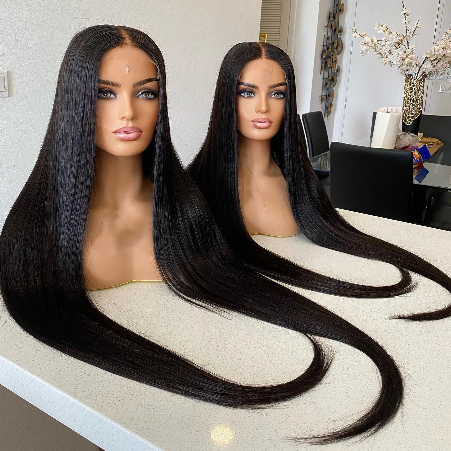 

40" Super Long Straight Lace Front Wig Natural Color Brazilian Vrigin Hair 13x4 Lace Front Wig for Women Bleached Knots 180%