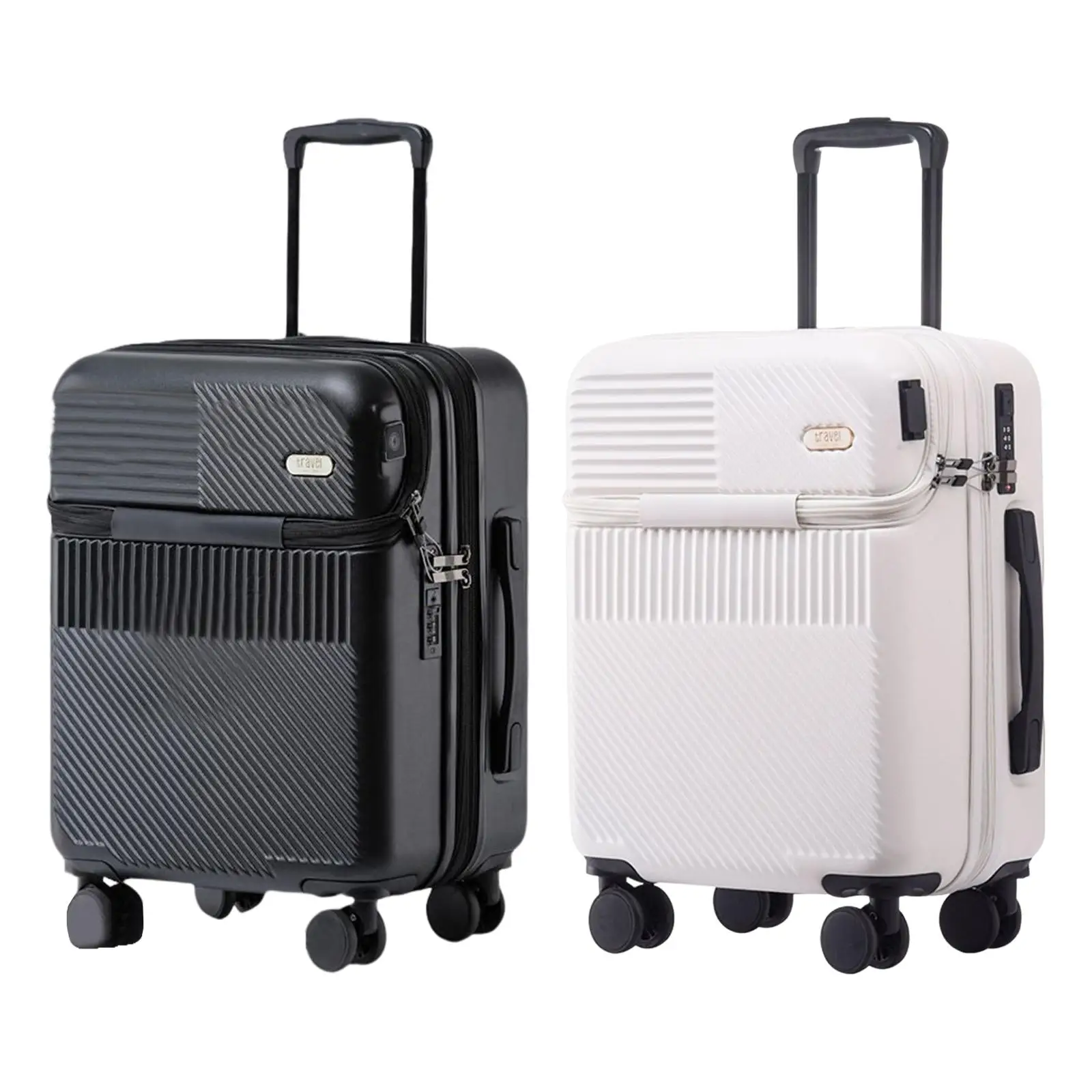Carry On Luggage with Mute Wheels USB Charging Port with Front Zipper Pocket Easy Access PC Hard Suitcase for Travel
