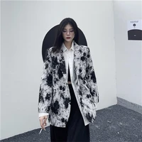 spring streetwear fashion gothic harajuku coat women vintage full sleeve casual personality tie dye ink british style suit coats