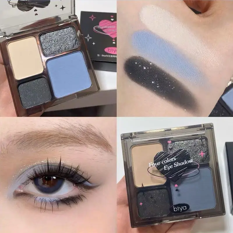 

Biya Cool Toned Dark Y2K Eyeshadow Palette Black Smokey Palette Matte Glitter Waterproof Shimmer Nude Eye Shadow Pigment Makeup