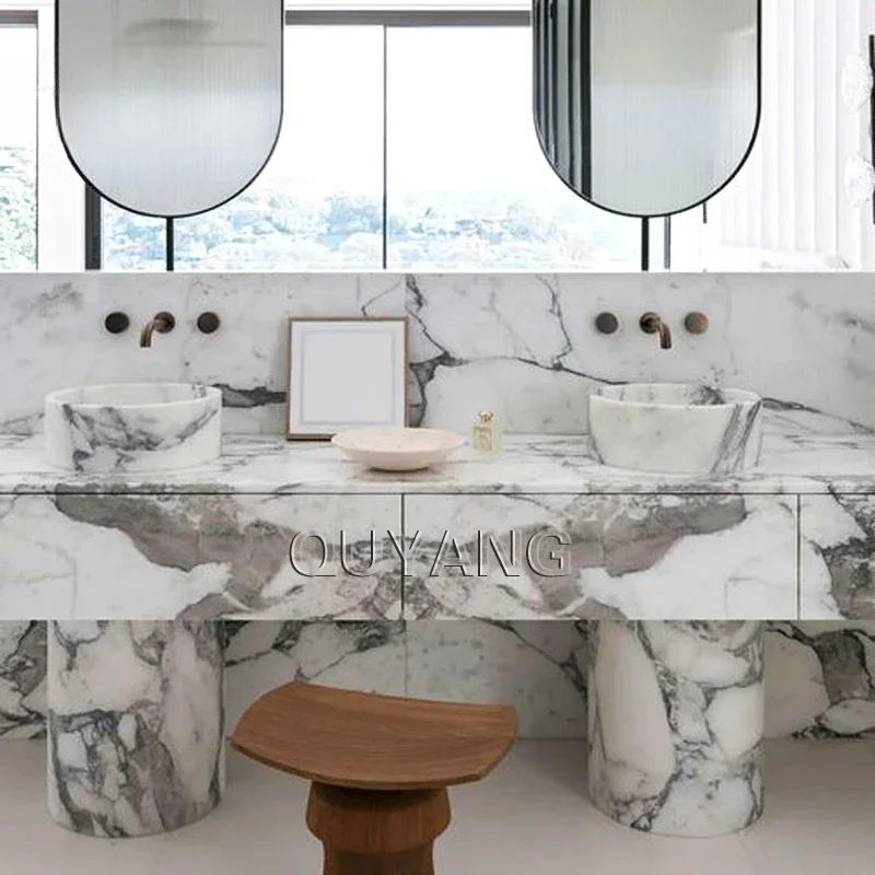 Современная дизайнерская раковина QUYANG для ванной комнаты прямоугольная из камня
