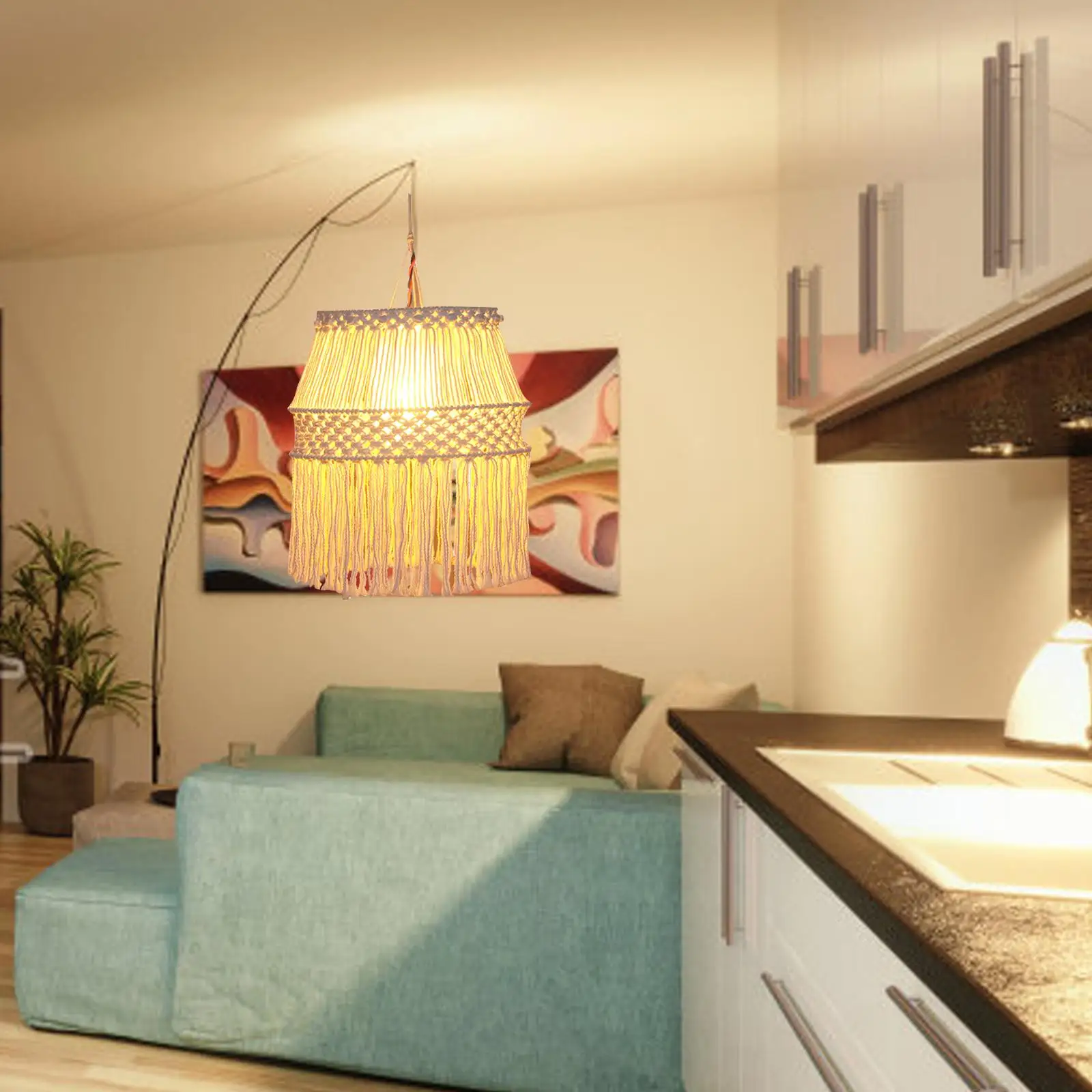 

Macrame Lamp Shade Bohemian Style Woven Light Cover Hanging Lampshade Pendant Light Shade Only for Living Room Party Decoration