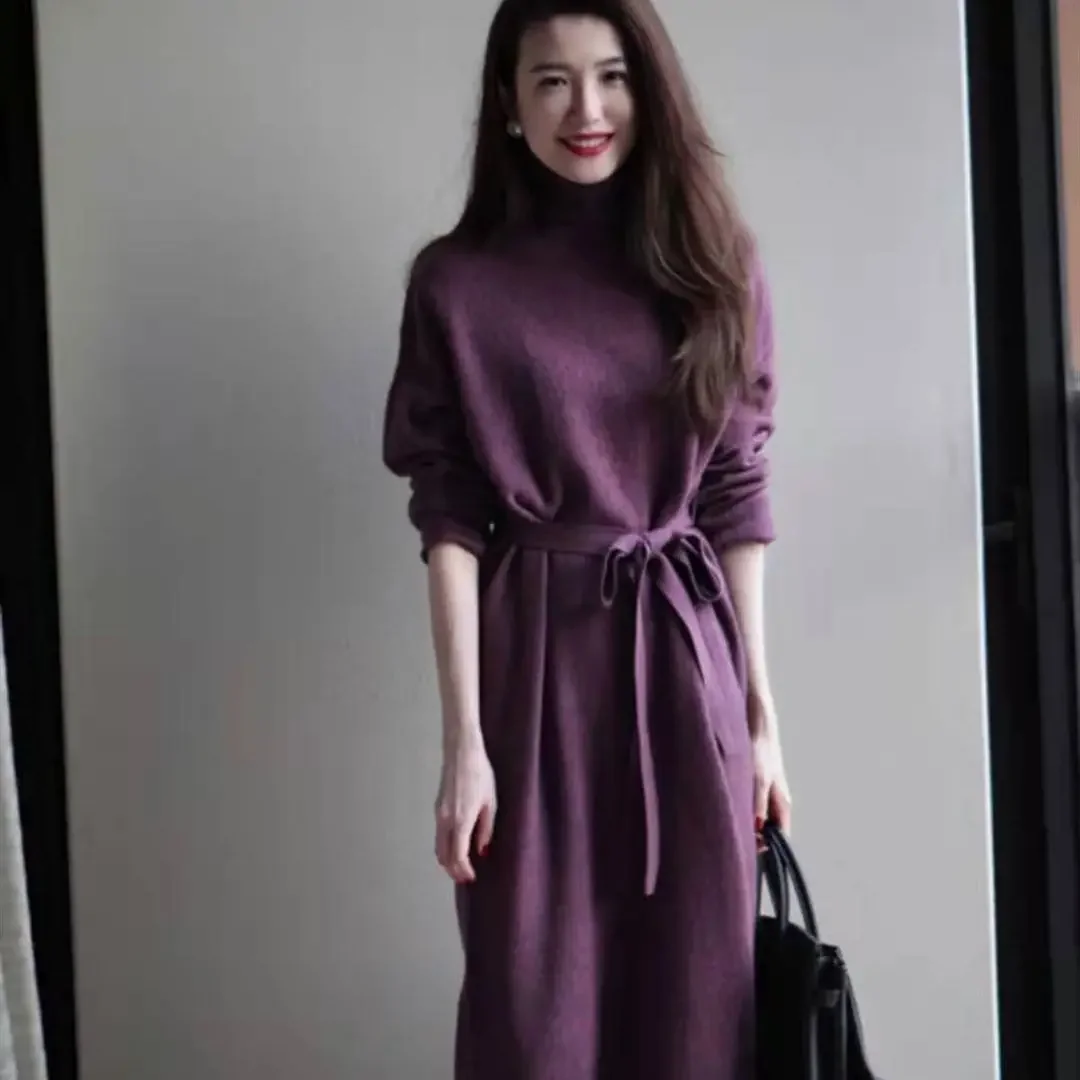 

Women's Dresses Robe Clothing Purple Female Dress Turtleneck Knit Green Evening Maxi Long Crochet Y2k Vintage Y 2k 2000s Thick E