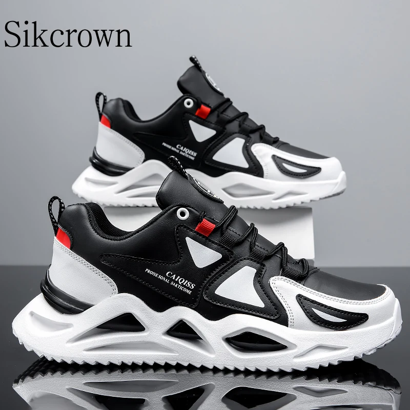 Black Pu Leather Original Casual Running Shoes Round Head Fashion Trend Outdoor