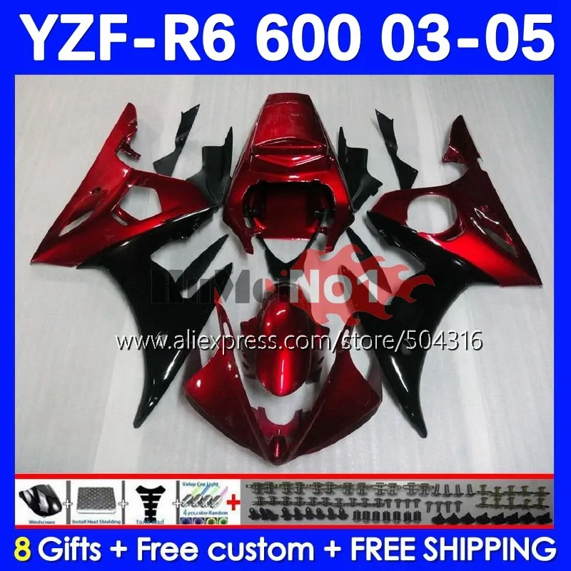 

Корпус для YAMAHA YZF-R6 YZF R6 R 6 600CC YZF 600 CC 5No.14 YZF600 YZFR6 03 04 05 YZF-600 2003 2004 2005 обтекатель красный черный