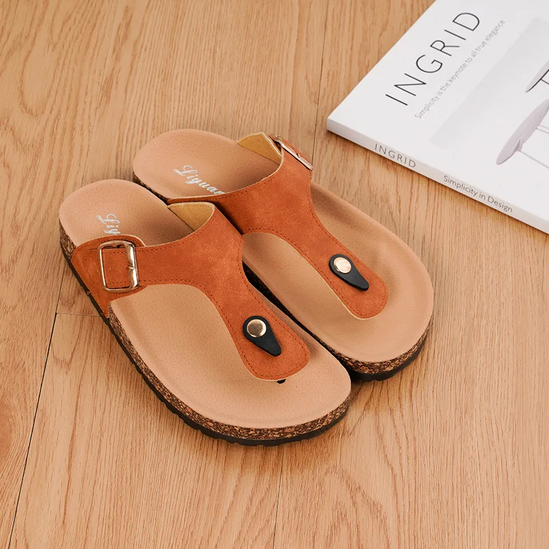 Women Slippers Beach Cork Shoes for Woman Casual Metal Decoration Buckle Non-slip Clogs Slides Female Slip on Flip Flops